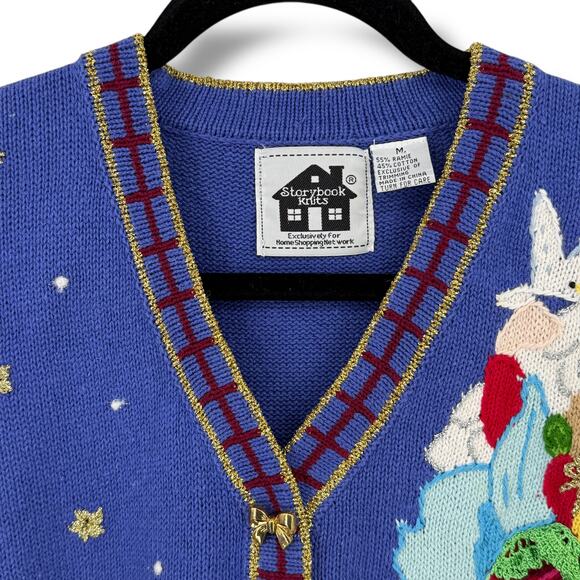 Storybook Knits Holiday Angel Cardigan Sweater Women's Sz M Gold Bow Buttons - Picture 4 of 6